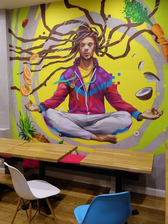 vẽ tranh tường phòng tập yoga,trang trí phòng yoga,trang trí phòng yoga, tranh phòng yoga,phòng yoga đẹp,vẽ tranh tường phòng yoga