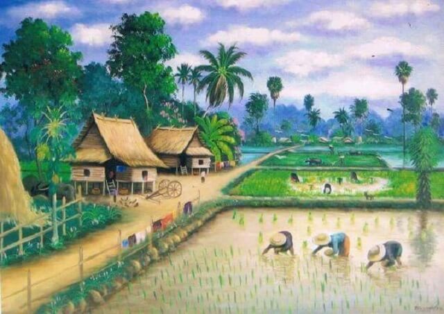 101 Mẫu tranh tường đồng quê, làng quê đẹp nhất 2024 22 tranh tường đồng quê
