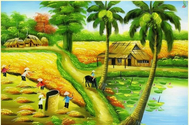 101 Mẫu tranh tường đồng quê, làng quê đẹp nhất 2024 32 tranh tường đồng quê