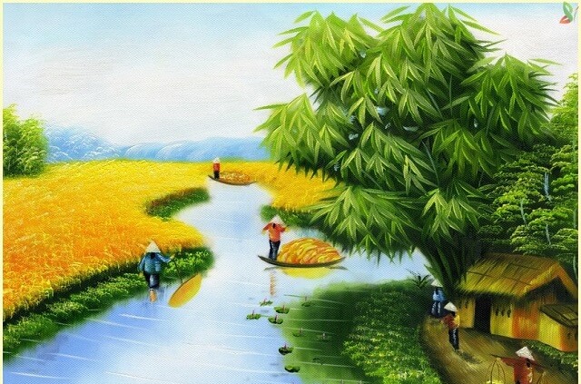 101 Mẫu tranh tường đồng quê, làng quê đẹp nhất 2024 33 tranh tường đồng quê