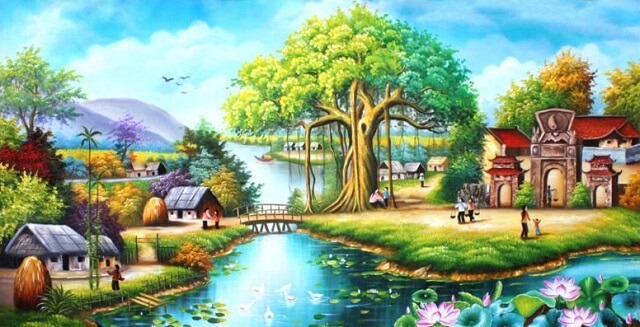 101 Mẫu tranh tường đồng quê, làng quê đẹp nhất 2024 34 tranh tường đồng quê