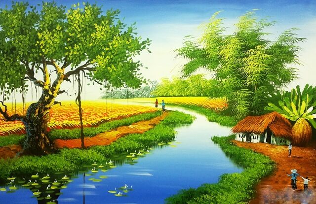 101 Mẫu tranh tường đồng quê, làng quê đẹp nhất 2024 35 tranh tường đồng quê