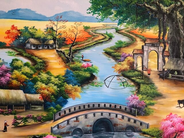 101 Mẫu tranh tường đồng quê, làng quê đẹp nhất 2024 37 tranh tường đồng quê