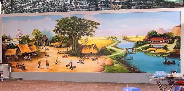 101 Mẫu tranh tường đồng quê, làng quê đẹp nhất 2024 38 tranh tường đồng quê