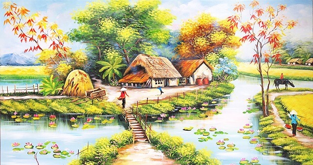 101 Mẫu tranh tường đồng quê, làng quê đẹp nhất 2024 39 tranh tường đồng quê