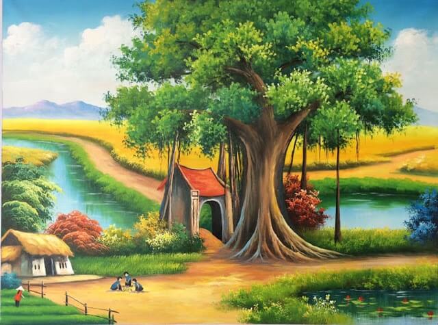 101 Mẫu tranh tường đồng quê, làng quê đẹp nhất 2024 26 tranh tường đồng quê