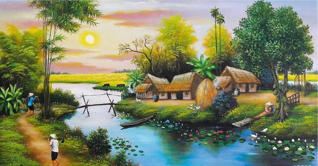 101 Mẫu tranh tường đồng quê, làng quê đẹp nhất 2024 27 tranh tường đồng quê