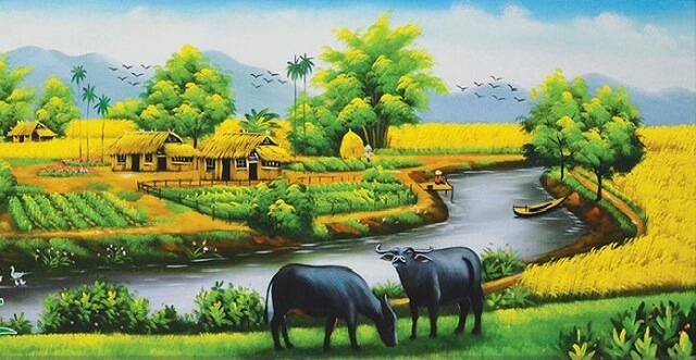 101 Mẫu tranh tường đồng quê, làng quê đẹp nhất 2024 29 tranh tường đồng quê