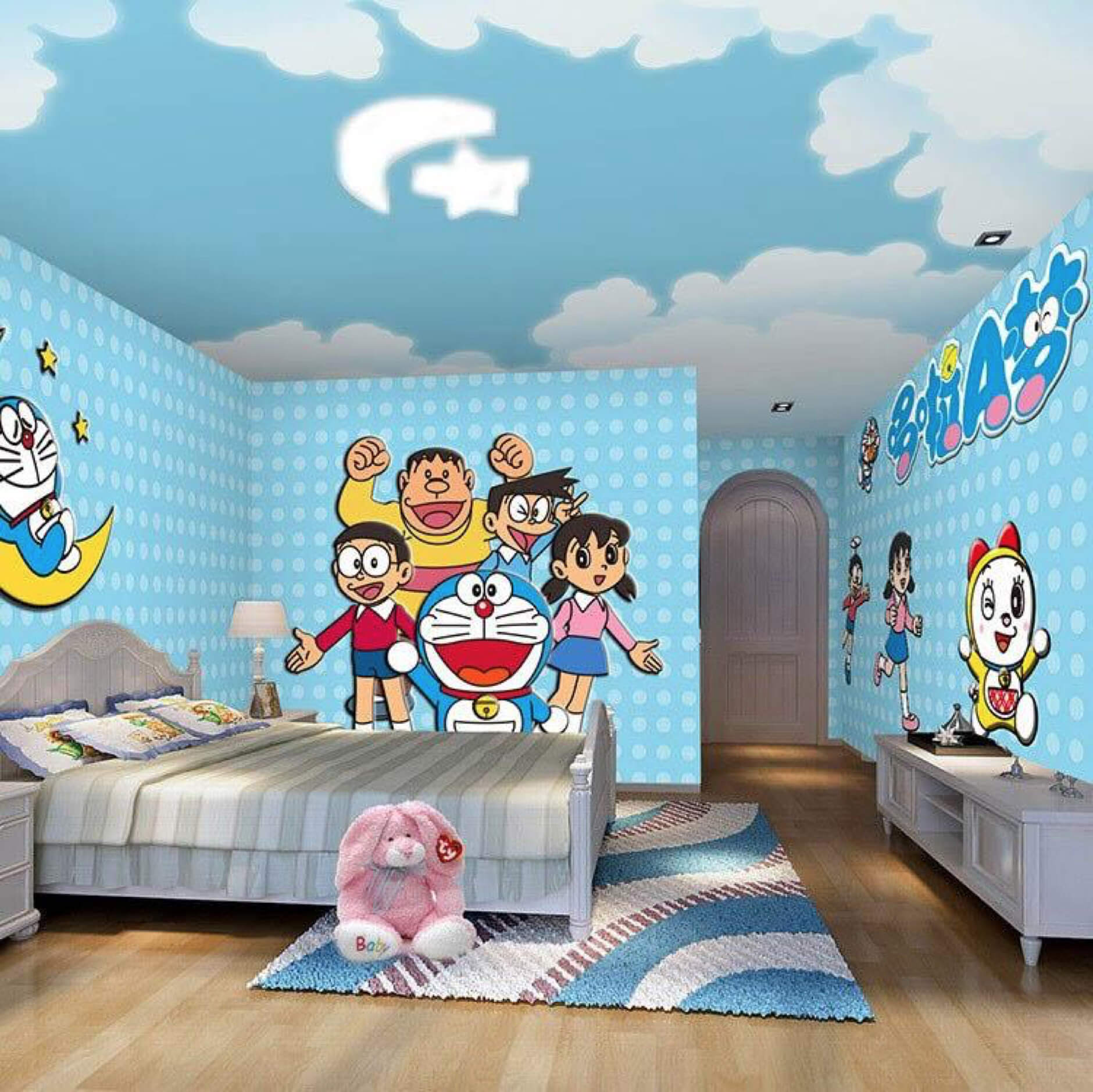 Gợi ý 20 ý tường vẽ tường phòng ngủ cute cho bé 37 Vẽ tường phòng ngủ cute cùng Doremon