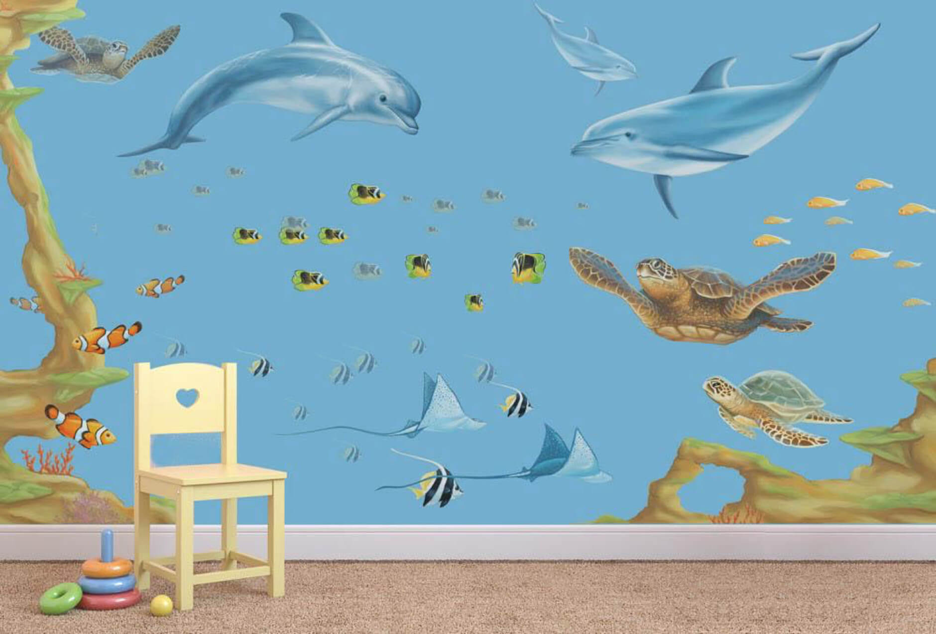 Gợi ý 20 ý tường vẽ tường phòng ngủ cute cho bé 38 Vẽ tranh 3D phòng ngủ cảnh đại dương